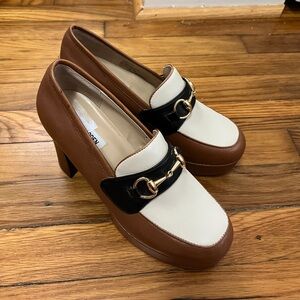 Steve Madden Leather Three-Toned Platform Chunky High Heeled Loafers